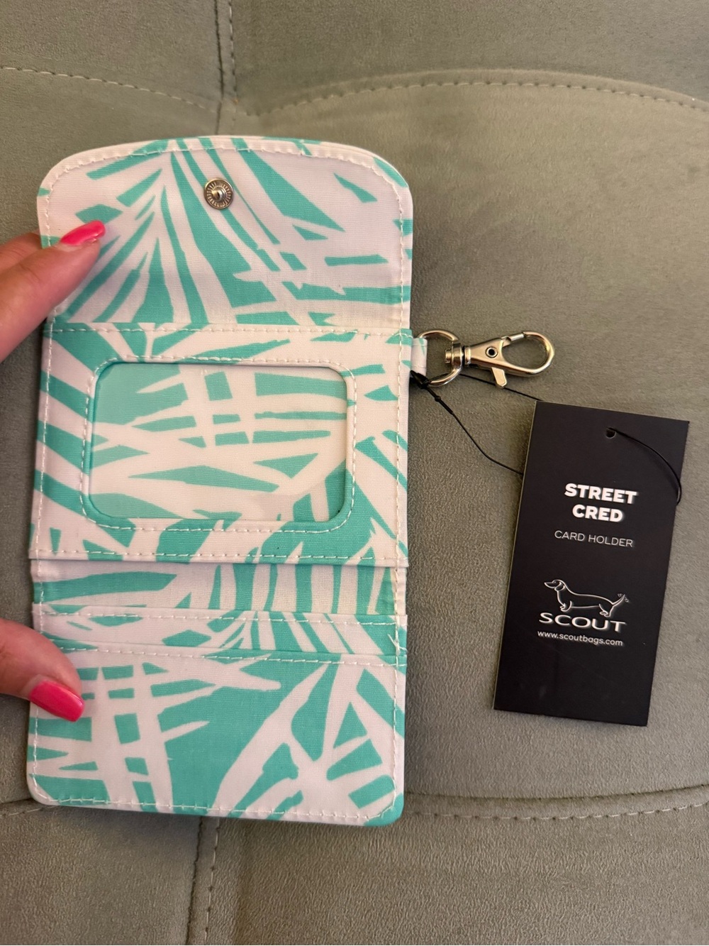 Scout Street Cred Card Holder in Turquoise Palm Print - Picture 2 of 3